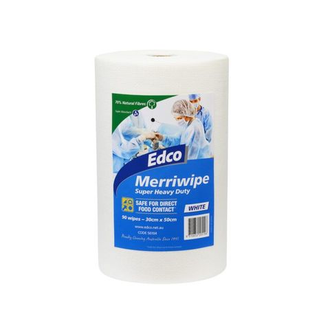 EDCO MERRIWIPE SUPER HEAVY DUTY WIPES ROLL - WHITE