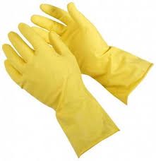 THRIFTY YELLOW FLOCK LINED RUBBER GLOVES - SMALL