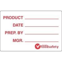 FOOD SAFETY LABEL - RECTANGLE - "PRODUCT" - 76380 49 X 75 RED / WHITE - 500 - ROLL