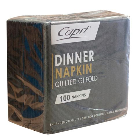 CAPRI DINNER QUILTED 1/4 (QUARTER FOLD) BLACK NAPKINS - C-ND0178 - 100 - PKT