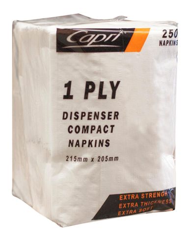 CAPRI 1 PLY COMPACT D FOLD WHITE DISPENSER NAPKINS - 250 - PKT