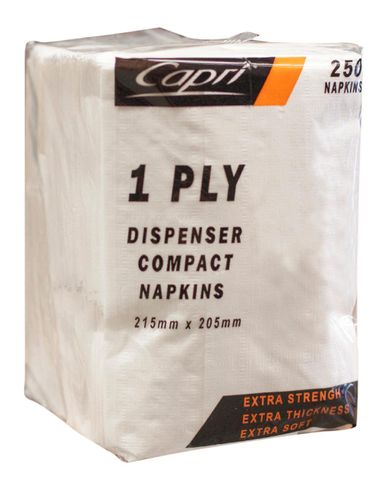 CAPRI 1 PLY COMPACT D FOLD WHITE DISPENSER NAPKINS - C-ND0151 - 250 - PKT