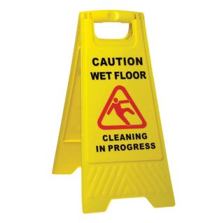 SABCO WARNING SIGN - YELLOW "CAUTION WET FLOOR / CLEANING IN PROGRESS" - A-FRAME ( SABC-2420A ) - EACH