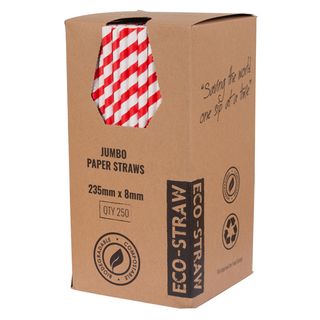 ECO-STRAW RED STRIPE 3 PLY JUMBO PAPER STRAW - 235MM X 8MM - 250 - PKT