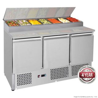 THERMASTER 3 DOOR SALAD PREP TOP FRIDGE - TAKES 7 X 1/3 SIZE GN PAN - 150MM DEEP ( GNS1300D ) - EACH ( SPECIAL ORDER FREIGHT APPLIES )