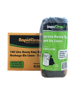 RAPID CLEAN 120L BLACK HEAVY DUTY BIN LINERS ON A ROLL - R-LDBIN120RH - 100 - CTN