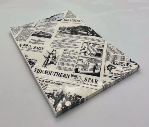 WHITE 'AUSTRALIAN DAILY NEWS PRINT' PRINT GREASE PROOF PAPER - 200 X 300MM ( 1/4 CUT ) - 20 - CTN