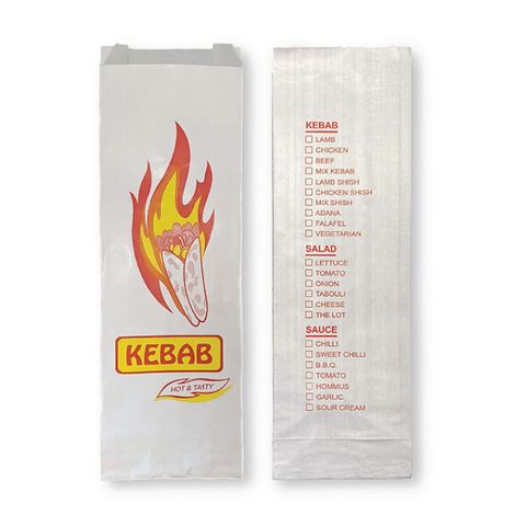 KEBAB BAG PRINTED - FOIL LINED - 305mm L x 102mm W + 40mm G - FBK - 250 - PKT