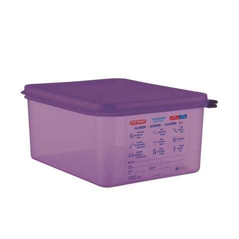 ARAVEN ALLERGEN PURPLE POLYPROPYLENE 1/2 GN SIZE FOOD CONTAINER WITH AIRTIGHT LID - CM789 - EACH