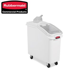 RUBBERMAID PROSAVE MOBILE INGREDIENT BIN 80L INCLUDES SCOOP - WITH SLIDING LID - FG360088WHT - EACH