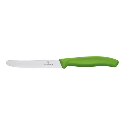 VICTORINOX WAVY EDGE TOMATO KNIFE GREEN HANDLE - 11CM BLADE - FZ373 - EACH