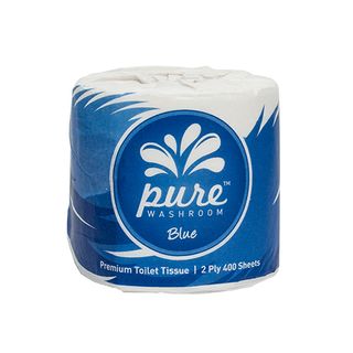 PURE WASHROOM BLUE 2PLY 400 SHEET I/W EMBOSSED TOILET TISSUE - PW400B - 48 - CTN