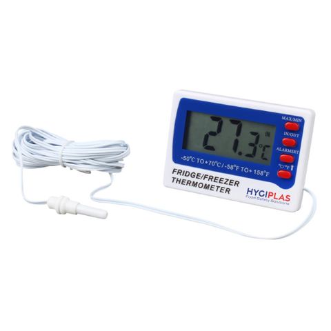 HYGIPLAS DIGITAL FRIDGE / FREEZER THERMOMETER - DIGITAL DISPLAY WITH 3MTR CABLE & PROBE - F343 - EACH