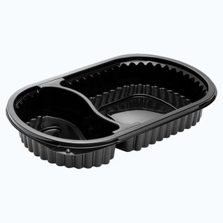 BONSON MEAL TRAY - PP BLACK 2 COMPARTMENT TRAY - RT235-2C - 400 - CTN