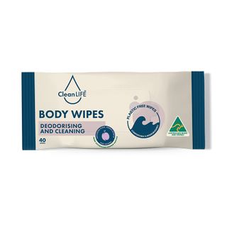 CLEANLIFE BODY WIPES - DEODORISING AND CLEANING - PLASTIC FREE & FLUSHABLE - CLS00068 - 40 WIPES X 9 PACKS - CTN