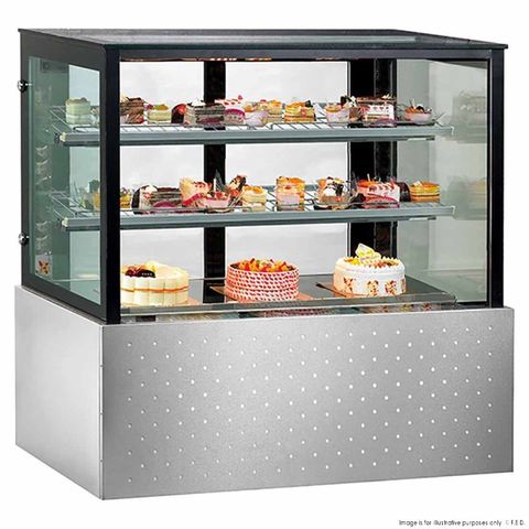 BONVUE BLACK TRIM SQUARE GLASS CAKE DISPLAY - 3 TIER - 1200 X 700 X 1250mm - 880W / 10A - SG120FA-2XB - EACH