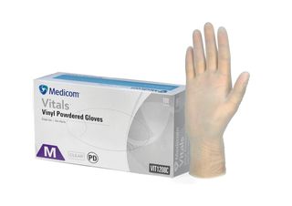 MEDICOM VITALS VINYL CLEAR PRE - POWDERED GLOVES - SMALL ( 1208B ) - 1000 - CTN