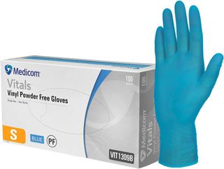 MEDICOM VITALS VINYL BLUE POWDER FREE GLOVES - SMALL ( 1309B ) - 1000 - CTN