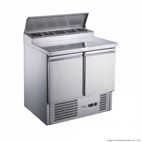 FED-X TWO DOOR SALAD PREP TOP FRIDGE - 900mm W x 700mm D x 1020mm L - XGNS900D - EACH