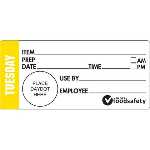 DAYDOTS 47MM X 99MM RECT - SHELF LIFE - DURABLE - TUESDAY -  YELLOW ( 15020 ) - 500 - ROLL