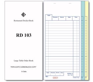 RD103 TRIPLICATE CARBONLESS DOCKET BOOK 205 X 100MM -1-EACH