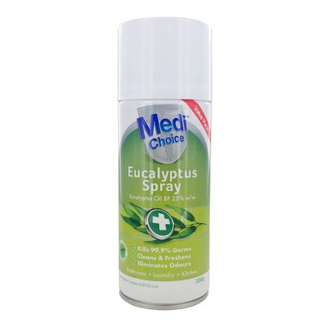 MEDI CHOICE EUCALYPTUS SPRAY PHARMACEUTICAL GRADE ANTIBACTERIAL - CLEANS & DEODORISES - 200G  CAN - EACH