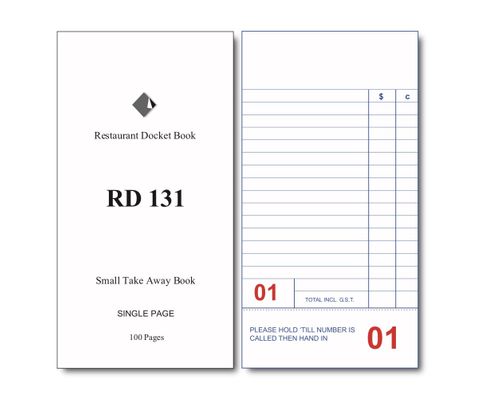 RD131 TAKE AWAY DOCKET BOOK -1-EACH