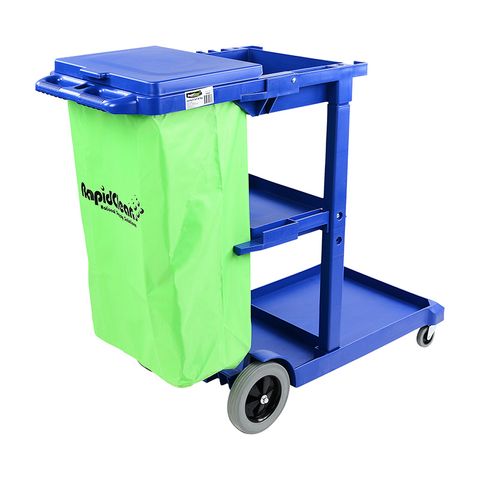 RAPIDCLEAN JANITORS CART - BLUE WITH GREEN BAG - 65040 - EACH