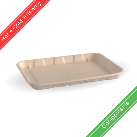 BIOPAK PLANT FIBRE Produce Tray - 7"X5" - 190mm (L) x 140mm (W) x 20mm (H) - natural - 1000 - ( B-TRAY-7X5-PF ) - CTN