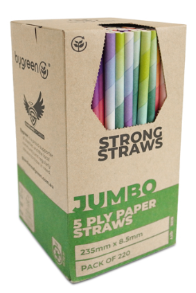 STRONG STRAWS 5 PLY JUMBO PAPER STRAW - MIXED COLOUR - 8.5MM X 235MM - PAP5PJ22MIX - 2200 - CTN