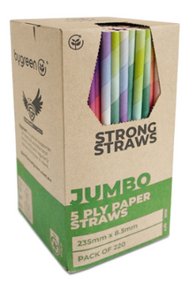 ECO-STRAW MIXED COLOUR 5 PLY JUMBO PAPER STRAW - 235MM X 8.5MM - 2200 - CTN