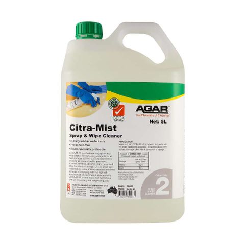 AGAR CITRA-MIST SPRAY & WIPE CLEANER - ENVIROMENTALLY PREFERRED ( GECA ) - 5L