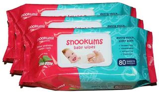 SNOOKUMS BABY WIPES - UNSCENTED SILKY SOFT - POP-UP DISPENSING - SNW80NC - 80 WIPES X 12 PACKS - CTN