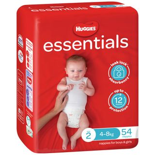 HUGGIES ESSENTIALS NAPPIES SIZE 2 - INFANT ( 4 - 8KG ) - 21033 - ( 4 X 54 ) - 216 - CTN