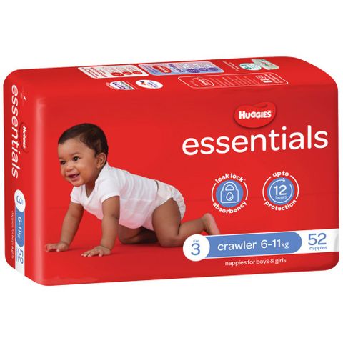 HUGGIES ESSENTIALS NAPPIES SIZE 3 - CRAWLER ( 6 - 11KG ) - 21034 - ( 4 X 52 ) - 208 - CTN