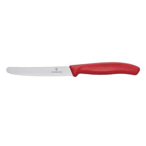 VICTORINOX WAVY EDGE TOMATO KNIFE RED HANDLE 11CM BLADE - FZ375 - EACH