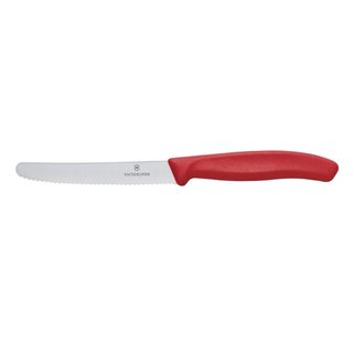 VICTORINOX WAVY EDGE TOMATO KNIFE RED HANDLE 11CM BLADE - FZ375 - EACH