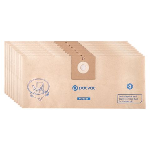 PACVAC DUST BAG - DISPOSABLE PAPER 15L - TO SUIT GLIDE 300 - 10 - PKT ( DUB031 )