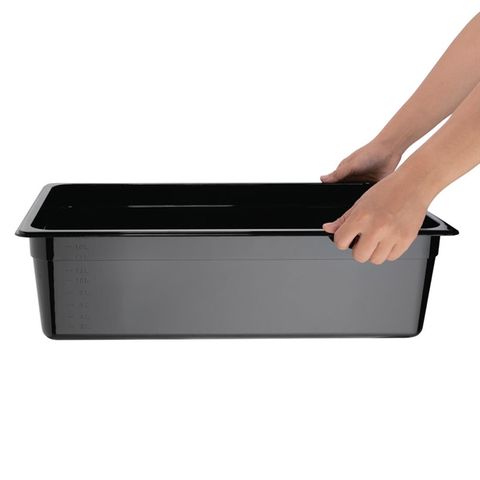 VOGUE BLACK POLYCARBONATE 1/1 SIZE 150MM DEEP GASTRONORM PAN - U456 - EACH
