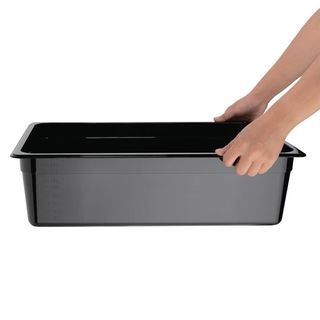 VOGUE BLACK POLYCARBONATE 1/1 SIZE 150MM DEEP GASTRONORM PAN - U456 - EACH