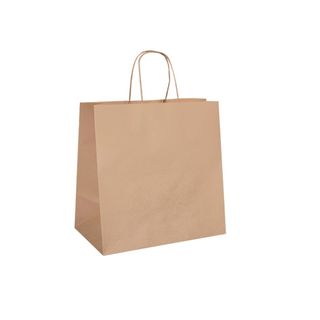 EJ ECO KRAFT MEAL DELIVERY CARRY BAG WITH TWIST HANDLES, 300 L x 305 W x 175mm G (17662) - 50 - SLV ( UBER SIZE )