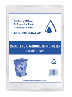 TP 240LT NATURAL HDPE HEAVY DUTY GARBAGE BIN LINER ( 240BINNAT-AP ) - 200 - CTN