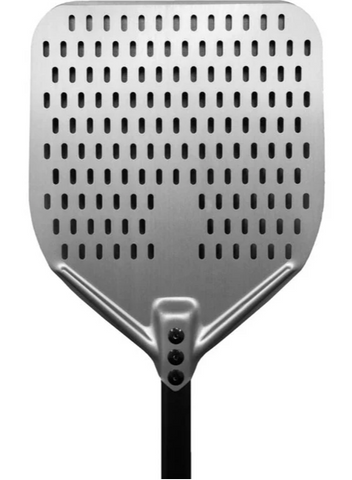 REGINA PIZZA PEEL SQUARE PERFORATED ALUMINIUM HEAD WITH BLACK HANDLE - 300 X 320 X 1200MM - HSF30-120 - EACH