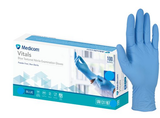 MEDICOM VITALS BLUE TEXTURED NITRILE PF GLOVES - LARGE - UN131197D - 1000 - CTN