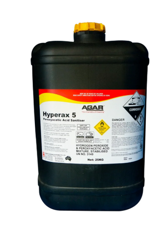 AGAR HYPERAX 5 - PEROXYACETIC ACID SANITISER - 25KG LIQUID