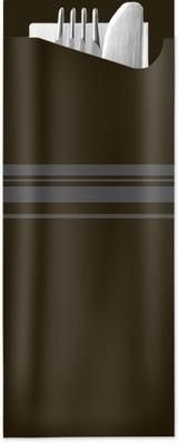 ELAG POCHETTA BLACK CLASSIC STRIPES 2PLY WHITE NAPKIN CUTLERY POUCH, 85mmx190mm - 350 - CTN