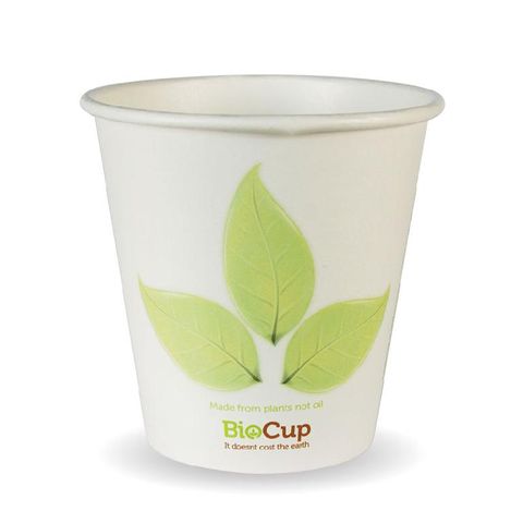 BIOCUP Single Wall CUP - 6oz (80mm) - White with Leaf Print - 1000 - ( BC-6 ) - CTN