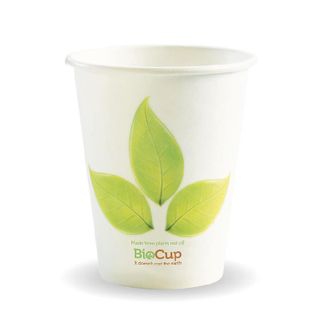 BIOCUP Single Wall CUP - 8oz (80mm) - White with Leaf Print - 1000 - ( BC-8) - CTN