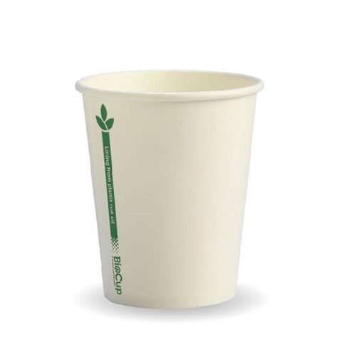 BIOCUP Single Wall CUP - 8oz (80mm) - White with Green Line - 1000 - ( BC-8-GL ) - CTN