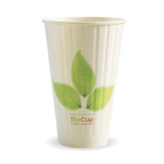 BIOCUP Double Wall CUP - 16oz (90mm) - White with Leaf Print - 600 - ( BC-16DW ) - CTN